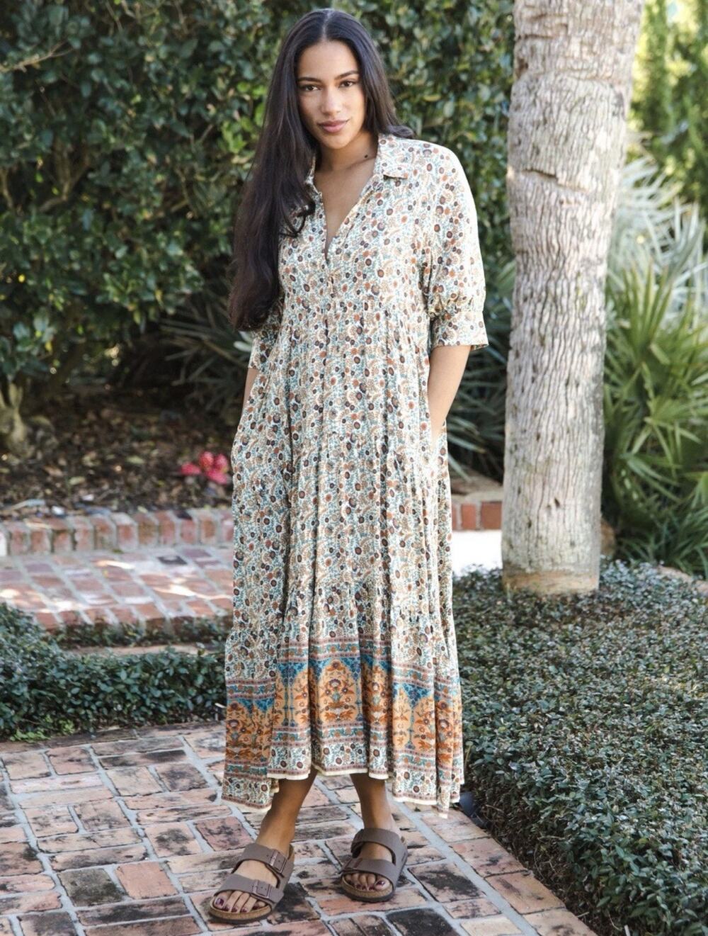 Natural Life Rebecca Short Sleeve Midi Dress XXL Floral Flowy Boho Prairie NWT